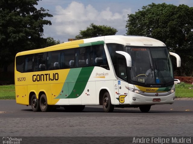 Empresa Gontijo de Transportes 18270 na cidade de Monte Alegre de Minas, Minas Gerais, Brasil, por André Felipe Mudrei. ID da foto: 5655313.