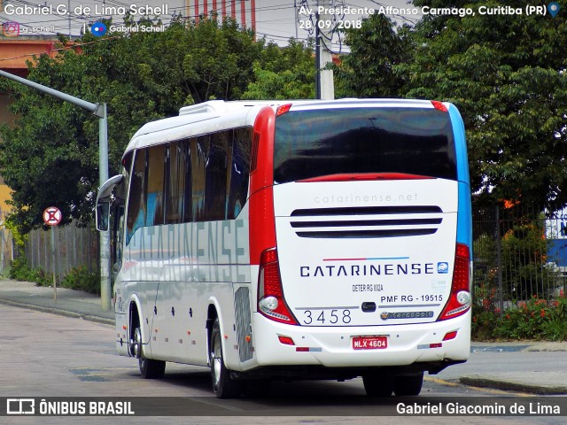 Auto Viação Catarinense 3458 na cidade de Curitiba, Paraná, Brasil, por Gabriel Giacomin de Lima. ID da foto: 6278148.