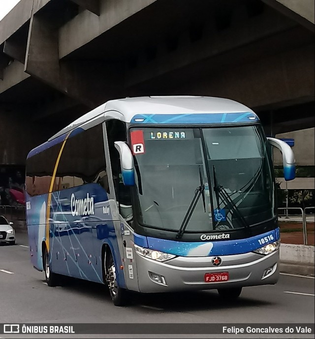 Viação Cometa 18516 na cidade de São Paulo, São Paulo, Brasil, por Felipe Goncalves do Vale. ID da foto: 6288714.