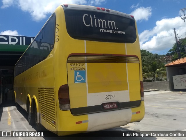 Viação Itapemirim 8709 na cidade de Além Paraíba, Minas Gerais, Brasil, por Luis Philippe Cardoso Coelho. ID da foto: 6316122.