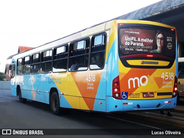 TCGL - Transportes Coletivos Grande Londrina 4518 na cidade de Londrina, Paraná, Brasil, por Lucas Oliveira . Número da foto: #6272990.