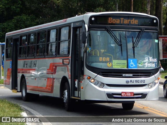 Viação Resendense RJ 192.012 na cidade de Resende, Rio de Janeiro, Brasil, por André Luiz Gomes de Souza. ID da foto: 6272617.