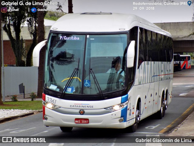 Auto Viação Catarinense 3361 na cidade de Curitiba, Paraná, Brasil, por Gabriel Giacomin de Lima. ID da foto: 6339654.