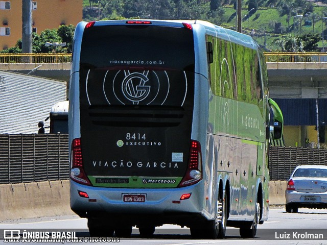 Viação Garcia 8414 na cidade de Aparecida, São Paulo, Brasil, por Luiz Krolman. ID da foto: 6370839.