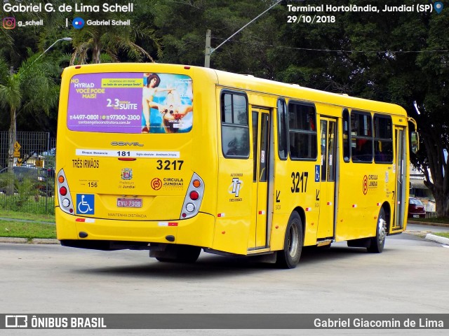 Auto Ônibus Três Irmãos 3217 na cidade de Jundiaí, São Paulo, Brasil, por Gabriel Giacomin de Lima. Número da foto: #6375550.