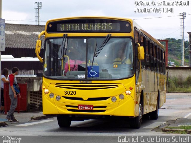 Auto Ônibus Três Irmãos 3020 na cidade de Jundiaí, São Paulo, Brasil, por Gabriel Giacomin de Lima. Número da foto: #5729793.