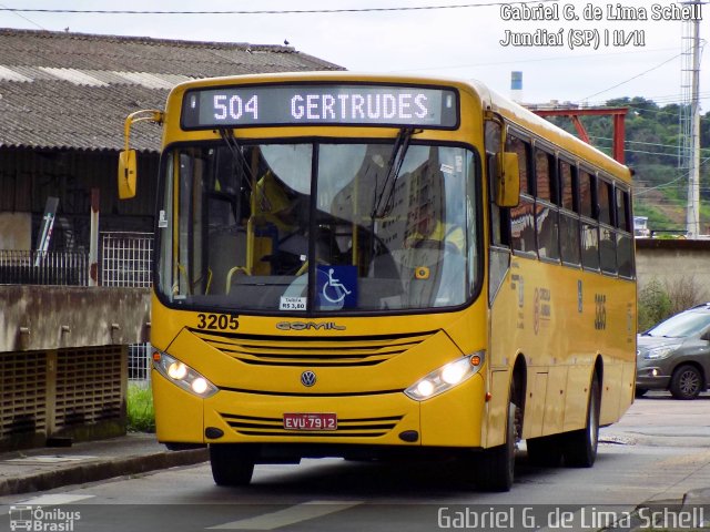 Auto Ônibus Três Irmãos 3205 na cidade de Jundiaí, São Paulo, Brasil, por Gabriel Giacomin de Lima. ID da foto: 5729798.