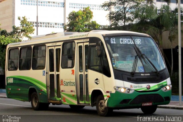 Viação Piracicabana Santos 5400 na cidade de Santos, São Paulo, Brasil, por Francisco Ivano. ID da foto: 5713981.