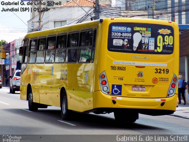 Auto Ônibus Três Irmãos 3219 na cidade de Jundiaí, São Paulo, Brasil, por Gabriel Giacomin de Lima. Número da foto: #5831357.