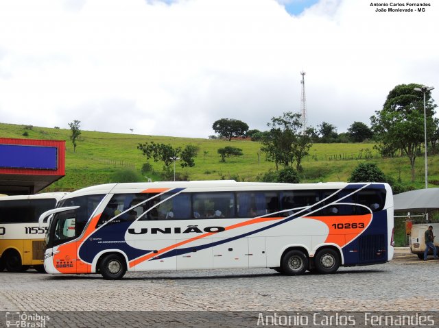 Expresso União 10263 na cidade de João Monlevade, Minas Gerais, Brasil, por Antonio Carlos Fernandes. ID da foto: 5837950.