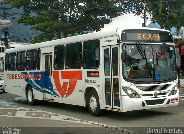 Viação Teresópolis RJ 203.005 na cidade de Guapimirim, Rio de Janeiro, Brasil, por David Freitas. ID da foto: 5889051.