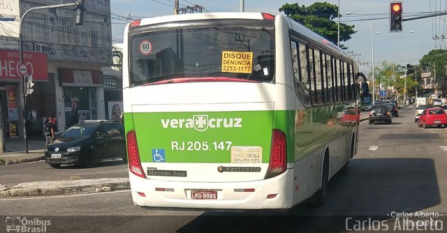 Viação Vera Cruz RJ 205.147 na cidade de Rio de Janeiro, Rio de Janeiro, Brasil, por Carlos  Junior. ID da foto: 5891392.