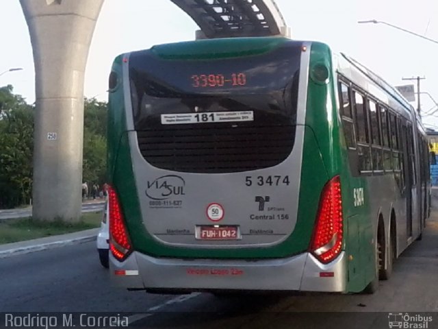 Via Sul Transportes Urbanos 5 3474 na cidade de São Paulo, São Paulo, Brasil, por Jonathan  Aguiar Correa. ID da foto: 5960621.