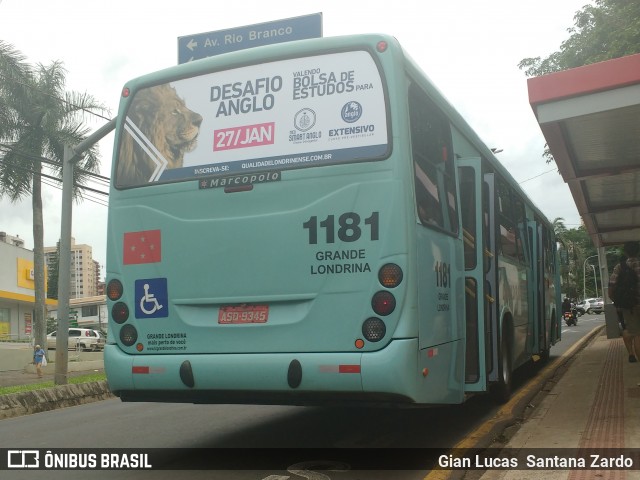 TCGL - Transportes Coletivos Grande Londrina 1181 na cidade de Londrina, Paraná, Brasil, por Gian Lucas  Santana Zardo. Número da foto: #6009633.