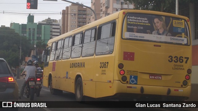 TCGL - Transportes Coletivos Grande Londrina 3367 na cidade de Londrina, Paraná, Brasil, por Gian Lucas  Santana Zardo. Número da foto: #6056558.