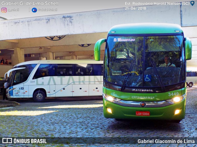 Auto Viação Catarinense 3449 na cidade de Joinville, Santa Catarina, Brasil, por Gabriel Giacomin de Lima. Número da foto: #6061474.