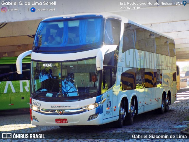 Auto Viação Catarinense 3603 na cidade de Joinville, Santa Catarina, Brasil, por Gabriel Giacomin de Lima. ID da foto: 6076485.