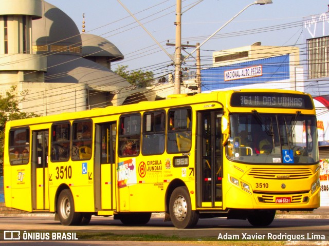 Auto Ônibus Três Irmãos 3510 na cidade de Jundiaí, São Paulo, Brasil, por Adam Xavier Rodrigues Lima. ID da foto: 6089812.