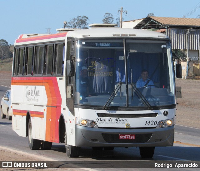 Paz de Minas Transporte e Turismo 1420 na cidade de Conselheiro Lafaiete, Minas Gerais, Brasil, por Rodrigo  Aparecido. ID da foto: 6162297.