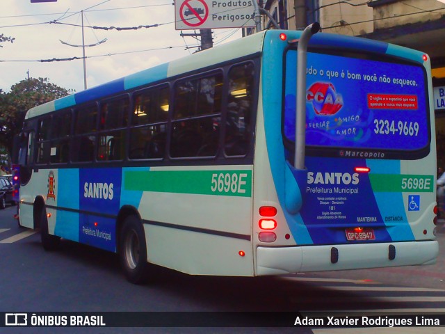 Viação Piracicabana Santos 5698E na cidade de Santos, São Paulo, Brasil, por Adam Xavier Rodrigues Lima. ID da foto: 6164331.