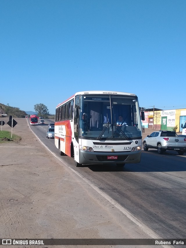 Paz de Minas Transporte e Turismo 1420 na cidade de Conselheiro Lafaiete, Minas Gerais, Brasil, por Rubens  Faria. Número da foto: #6162865.