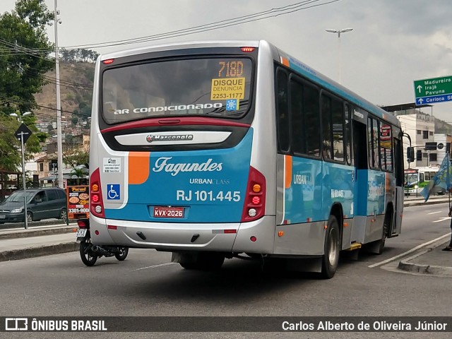 Auto Ônibus Fagundes RJ 101.445 na cidade de Rio de Janeiro, Rio de Janeiro, Brasil, por Carlos Alberto de Oliveira Júnior. ID da foto: 6176858.