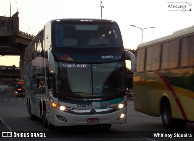Auto Viação 1001 RJ 108.715 na cidade de Rio de Janeiro, Rio de Janeiro, Brasil, por Whitiney Siqueira. Número da foto: #6186090.