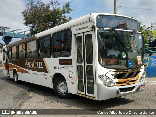 Auto Ônibus Vera Cruz RJ 104.027 na cidade de Duque de Caxias, Rio de Janeiro, Brasil, por Carlos Alberto de Oliveira Júnior. ID da foto: 6186383.