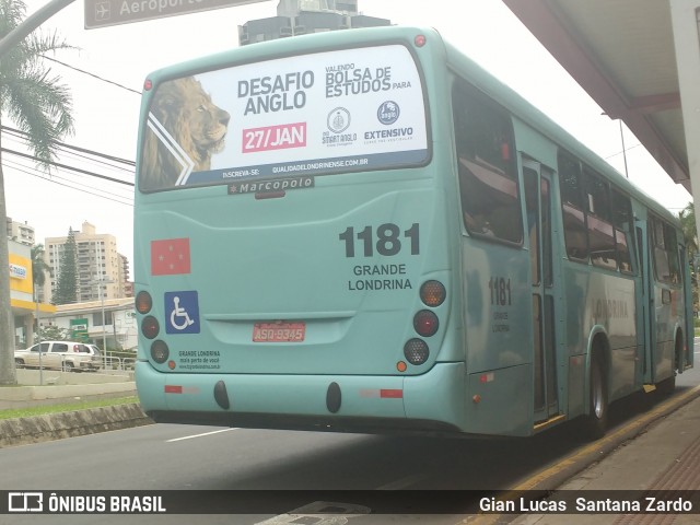 TCGL - Transportes Coletivos Grande Londrina 1181 na cidade de Londrina, Paraná, Brasil, por Gian Lucas  Santana Zardo. ID da foto: 6143110.