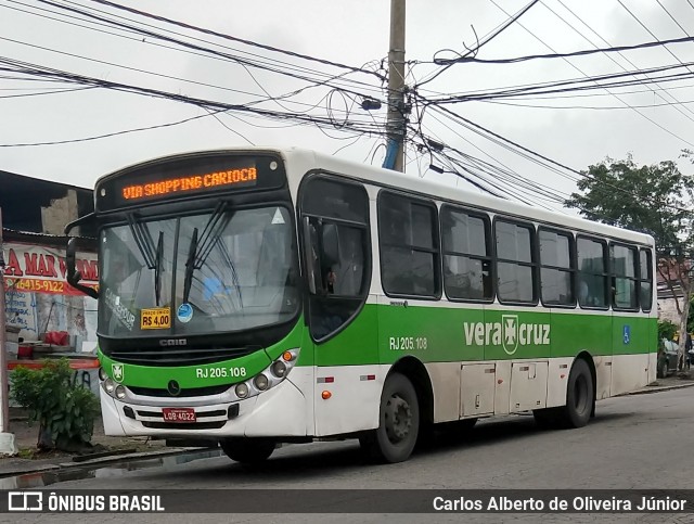 Viação Vera Cruz RJ 205.108 na cidade de Rio de Janeiro, Rio de Janeiro, Brasil, por Carlos Alberto de Oliveira Júnior. ID da foto: 6144630.